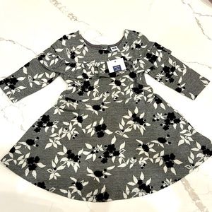 Janie and Jack Girls 18-24 Months Black and Grey Damask Floral Dress